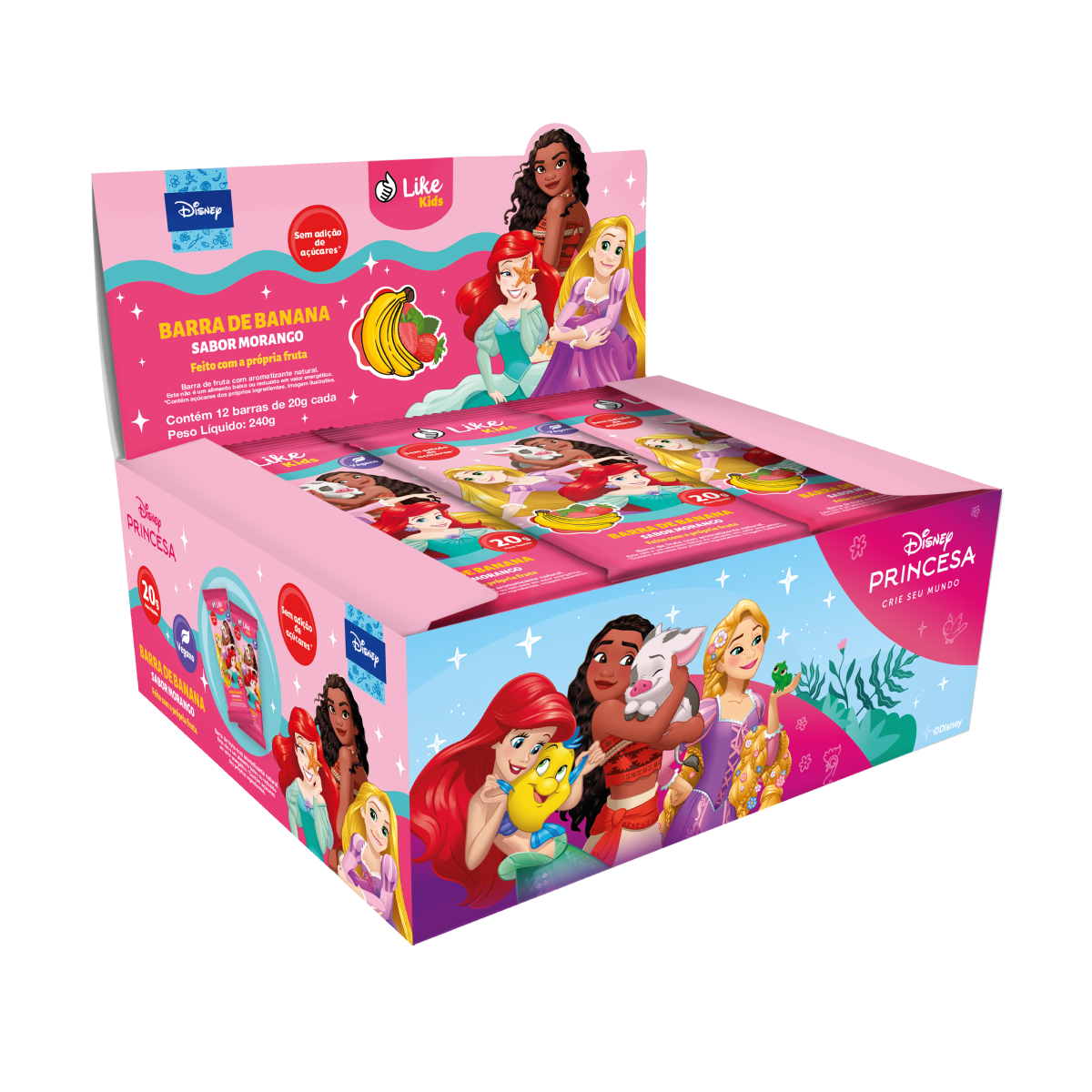 Barrinha de Banana 20g Sem Açúcar Sabor Morango 12un - Like Kids