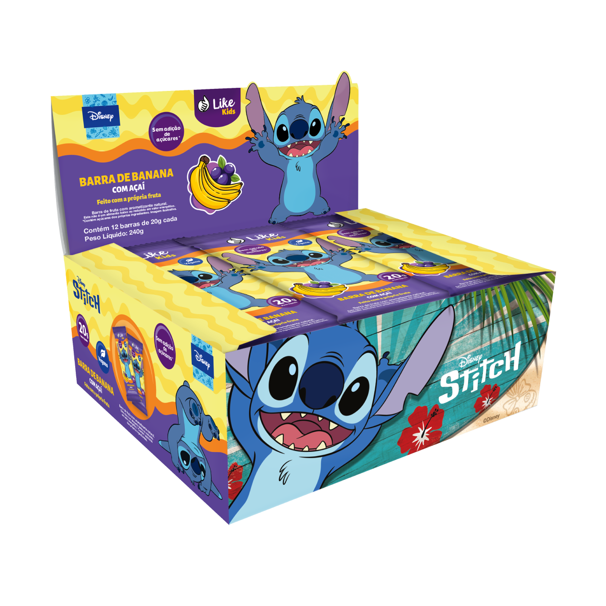 Barrinha de Banana Sem Açúcar Sabor Açaí 20g - Like Kids