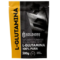 Embalagem de suplemento alimentar L-Glutamina 100% pura em pó, 500g, sabor natural.