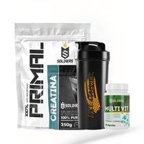 Kit Iniciante Whey Primal 1Kg + Creatina 250g + Multi Vita 60 Cáps + Coqueteleira 600ml