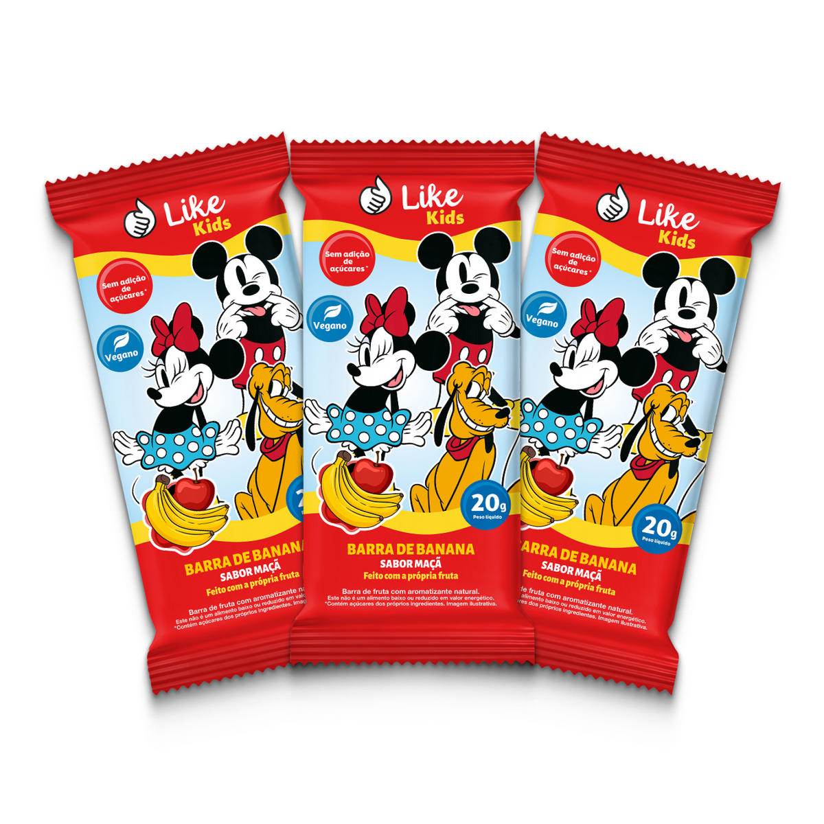 Barrinha de Banana Sem Açúcar Sabor Maça 20g - Like Kids