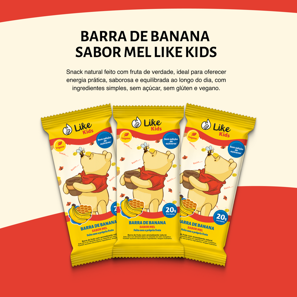 Barrinha de Banana Sem Açúcar Sabor Mel 20g - Like Kids