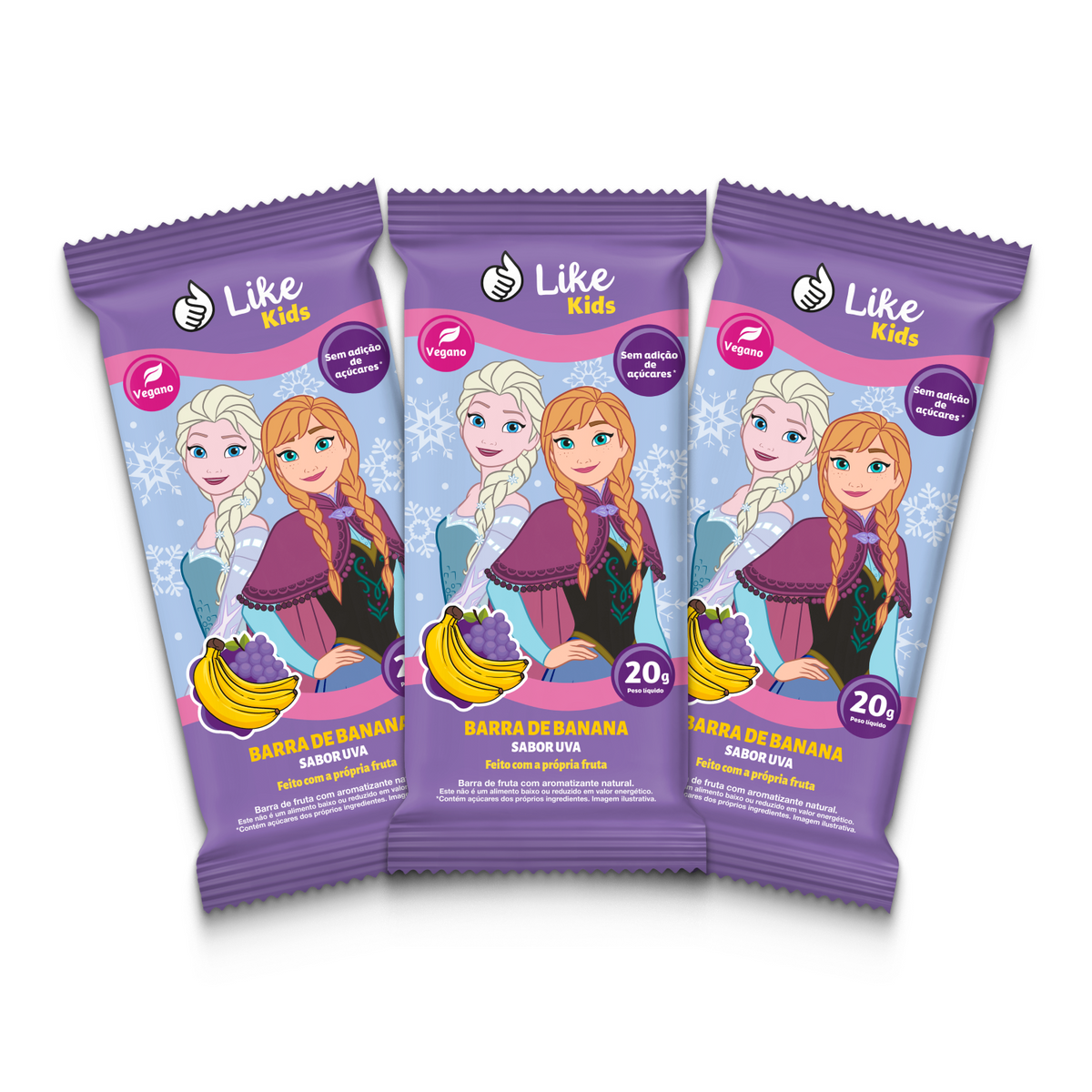 Barrinha de Banana Sem Açúcar Sabor Uva 20g - Like Kids