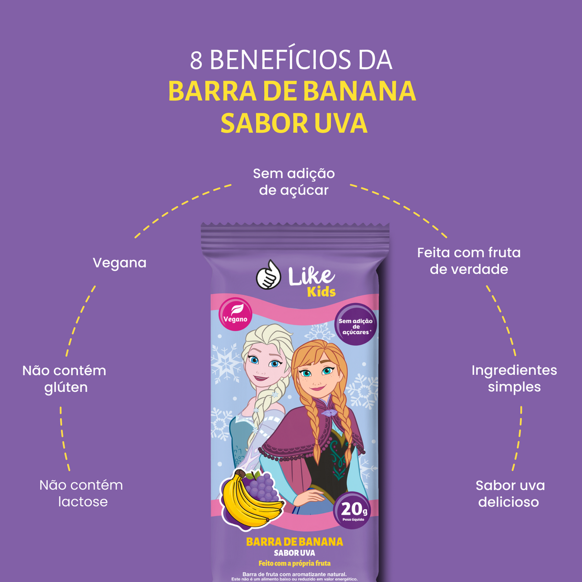 Barrinha de Banana Sem Açúcar Sabor Uva 20g  - Like Kids