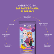 Barrinha de Banana Sem Açúcar Sabor Uva 20g  - Like Kids