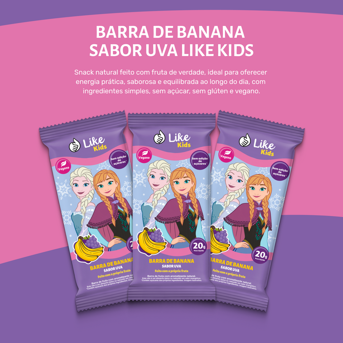 Barrinha de Banana Sem Açúcar Sabor Uva 20g - Like Kids