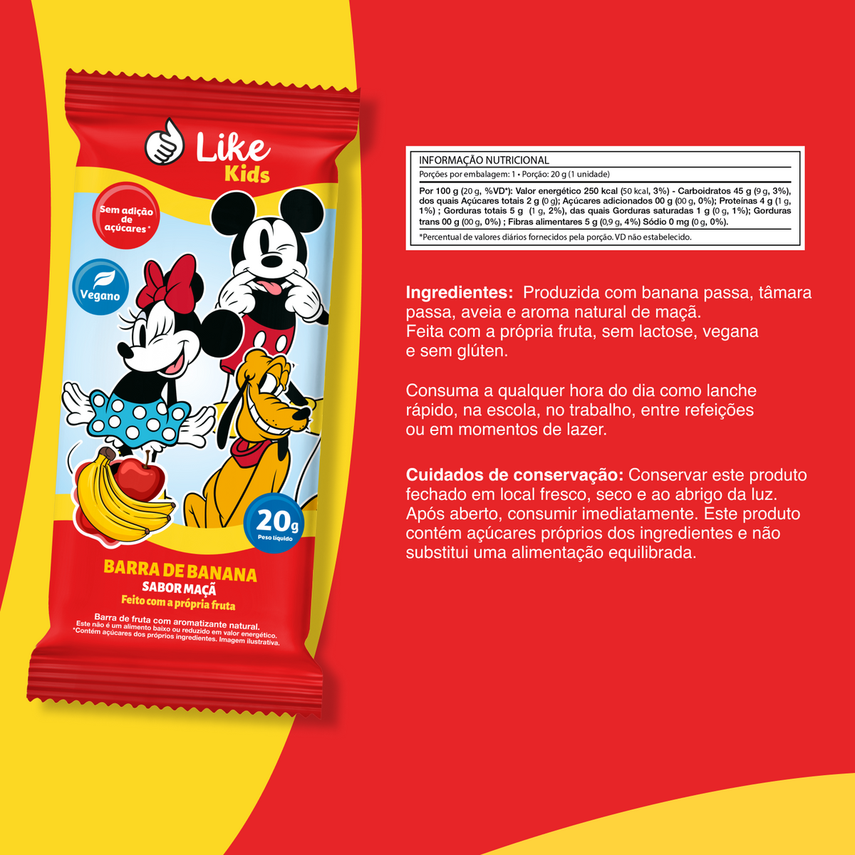 Barrinha de Banana 20g Sem Açúcar Sabor Maçã 6un - Like Kids