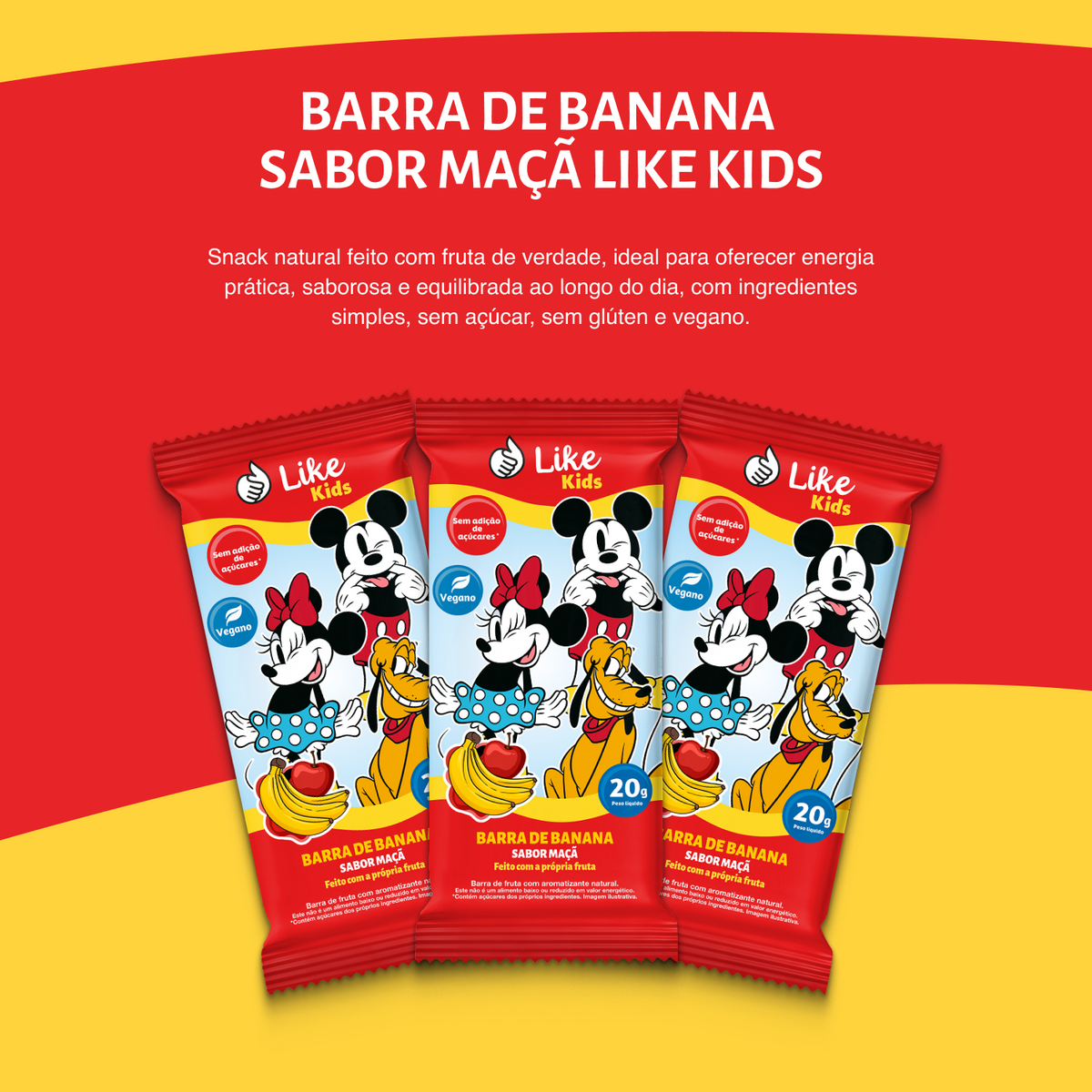 Barrinha de Banana Sem Açúcar Sabor Maça 20g - Like Kids