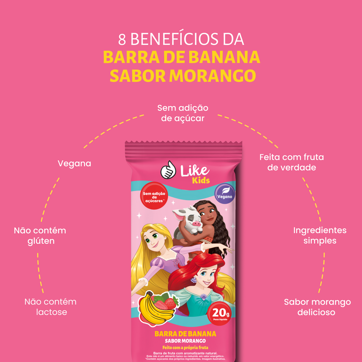 Barrinha de Banana Sem Açúcar Sabor Morango 20g - Like Kids