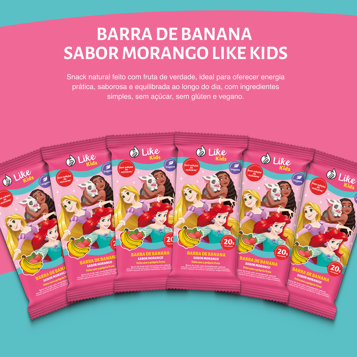Barrinha de Banana 20g Sem Açúcar Sabor Morango 12un - Like Kids
