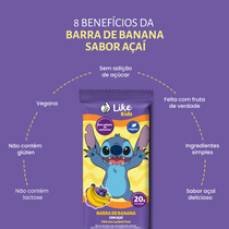 Barrinha de Banana Sem Açúcar Sabor Açaí 20g - Like Kids