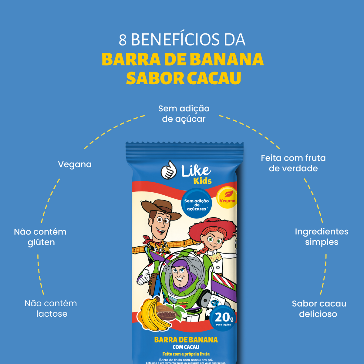 Barrinha de Banana Sem Açúcar Sabor Cacau 20g - Like Kids