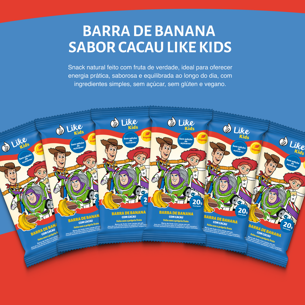 Barrinha de Banana 20g Sem Açúcar Sabor Cacau 12un - Like Kids