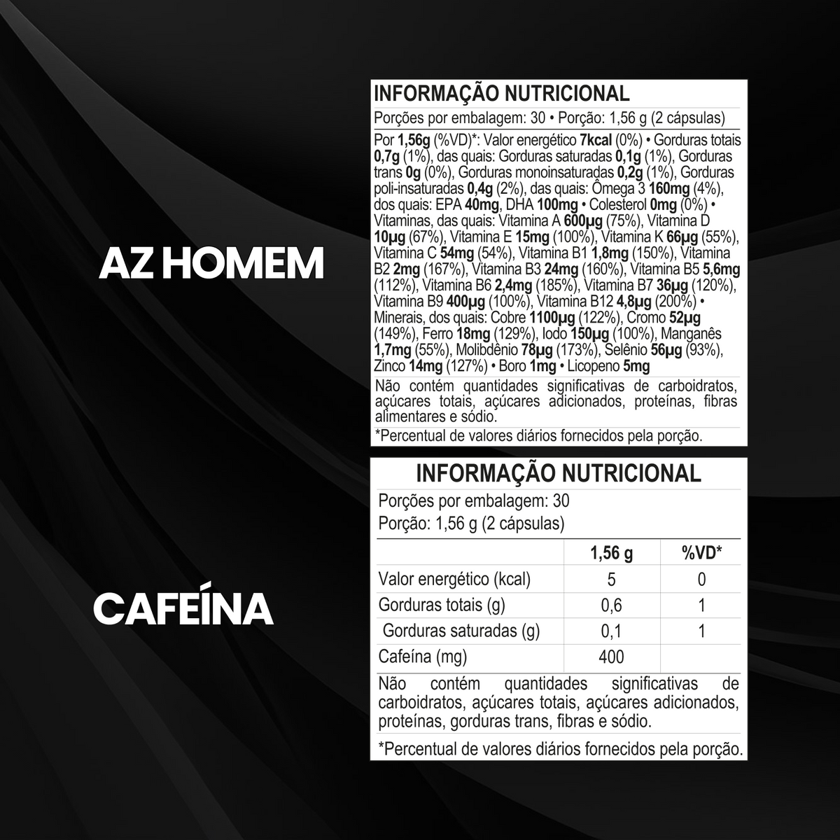 Kit Cafeína 400mg 60 Cáps + AZ Homem 60 Cáps