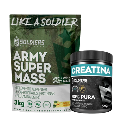 Kit Hipercalórico Army Super Mass 3kg + Creatina Monohidratada Pote 300g