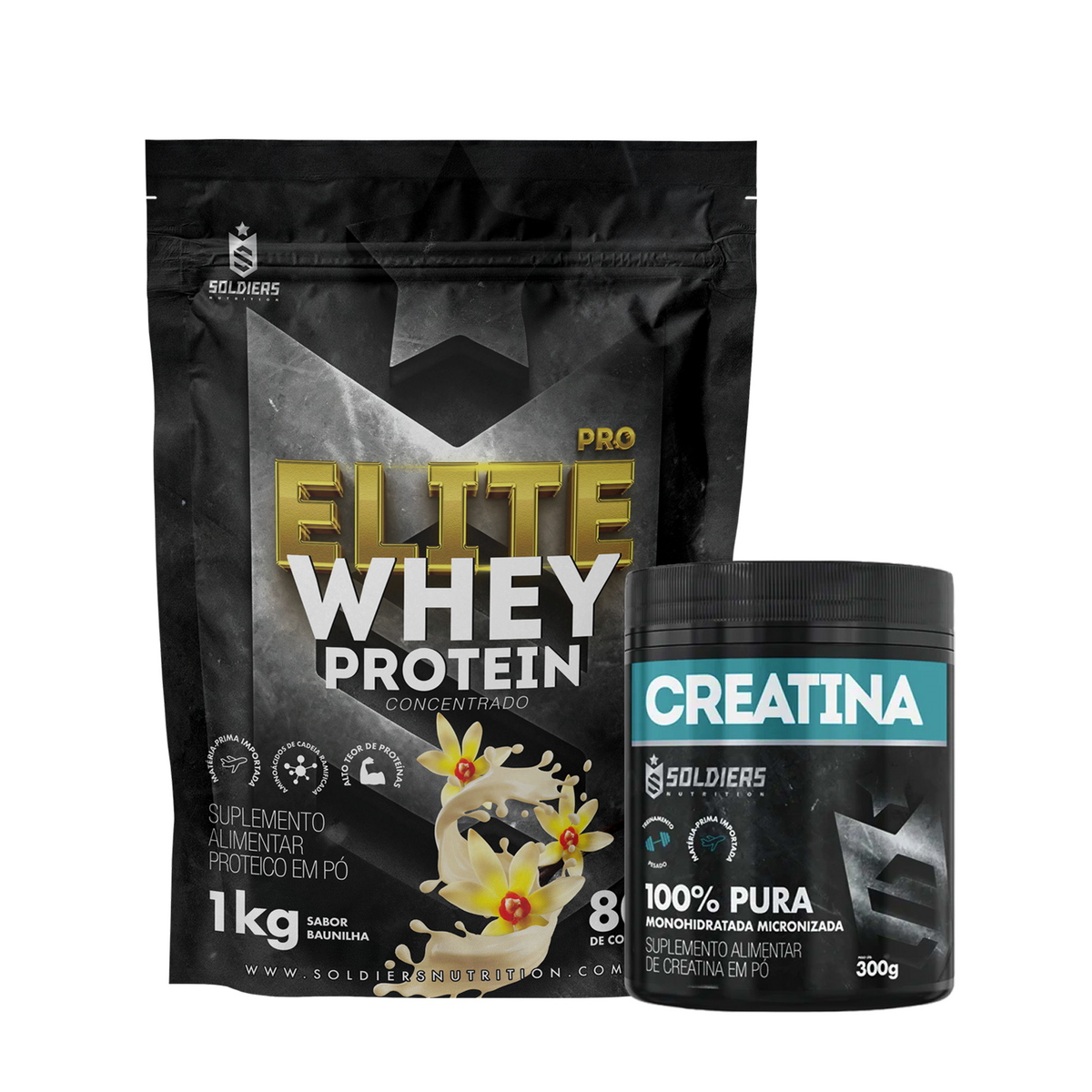 Kit Whey Protein Elite Pro 1kg + Creatina Monohidratada Pote 300g
