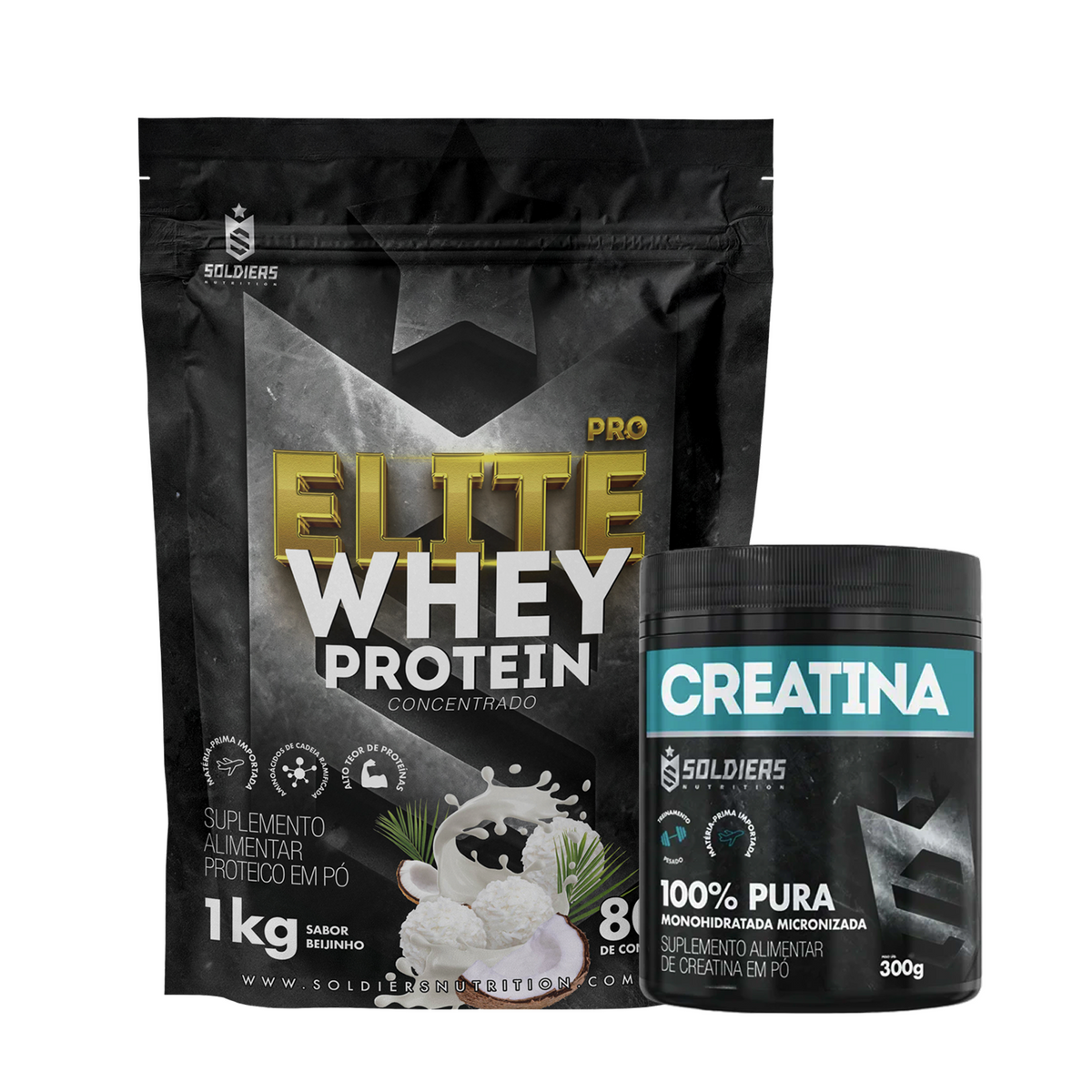 Kit Whey Protein Elite Pro 1kg + Creatina Monohidratada Pote 300g