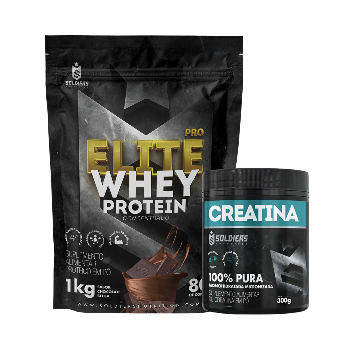 Kit Whey Protein Elite Pro 1kg + Creatina Monohidratada Pote 300g