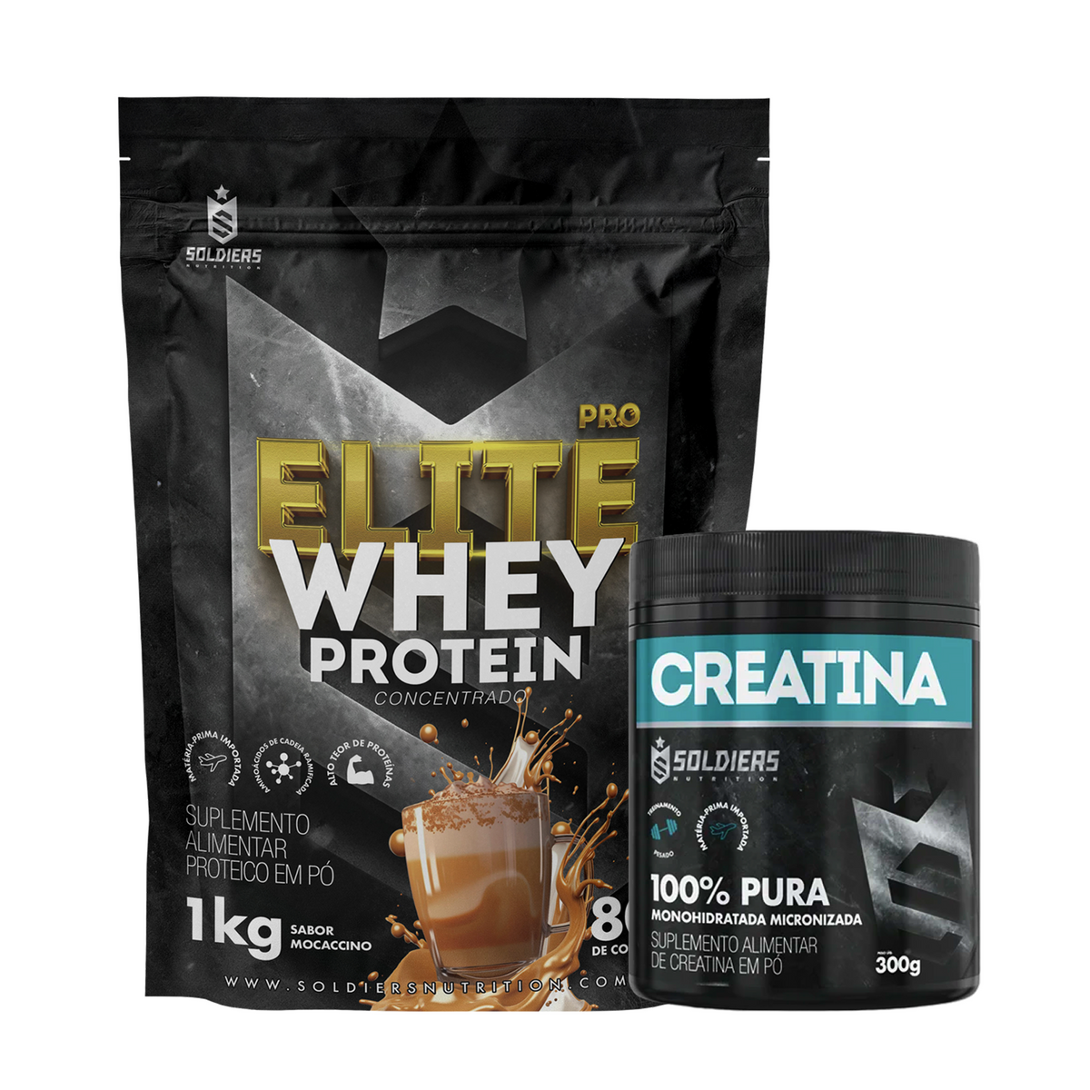 Kit Whey Protein Elite Pro 1kg + Creatina Monohidratada Pote 300g