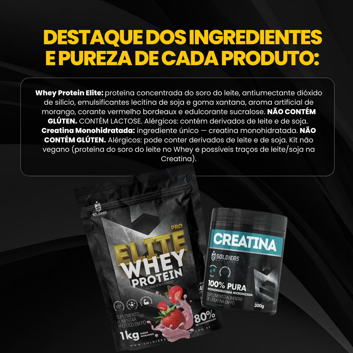 Kit Whey Protein Elite Pro 1kg + Creatina Monohidratada Pote 300g