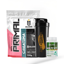 Kit Iniciante Whey Primal 1Kg + Creatina 250g + Multi Vita 60 Cáps + Coqueteleira 600ml