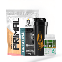 Kit Iniciante Whey Primal 1Kg + Creatina 250g + Multi Vita 60 Cáps + Coqueteleira 600ml