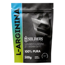 Pacote de L-arginina em pó 100% pura, suplemento alimentar 500g sabor natural.