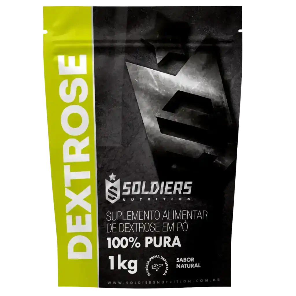 Embalagem de suplemento alimentar de dextrose em pó 100% pura, 1kg, sabor natural.