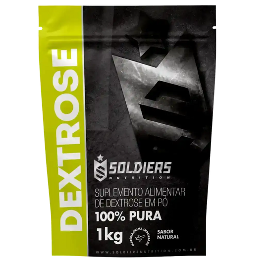 Embalagem de suplemento alimentar de dextrose em pó 100% pura, 1kg, sabor natural.
