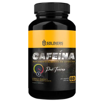 Frasco preto de suplemento alimentar cafeína em cápsulas, pré-treino, 60 cápsulas, 200mg